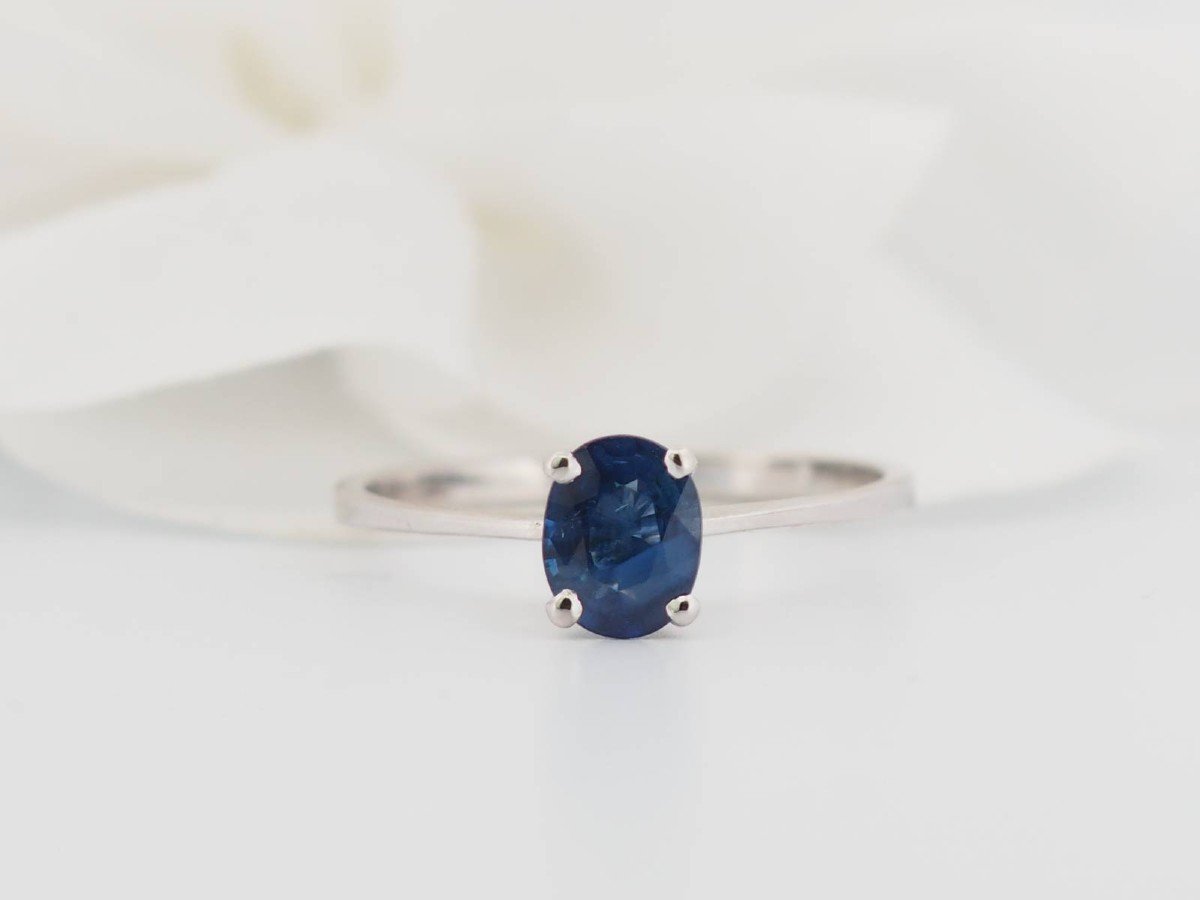 White Gold And Oval Sapphire Solitaire Ring