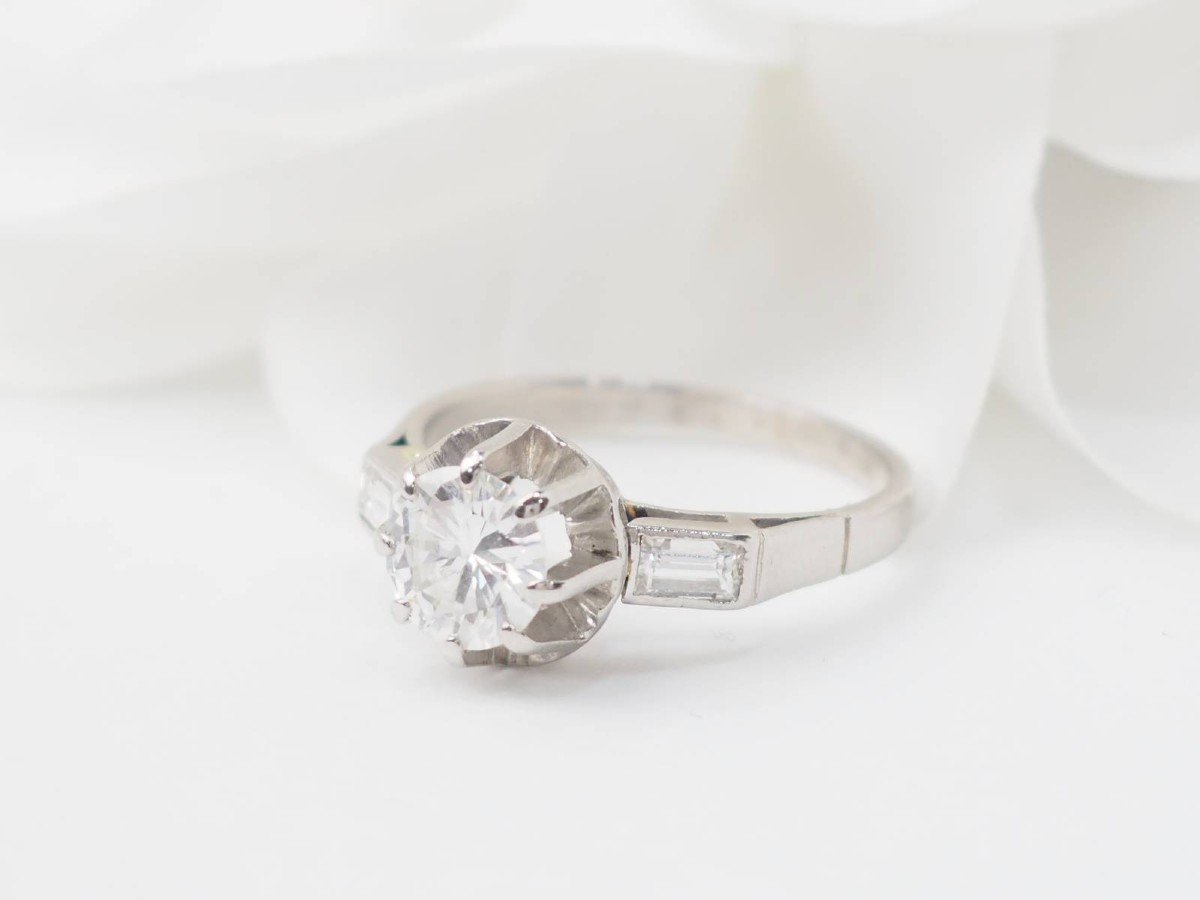 Bague Solitaire En Or Blanc Et Diamant-photo-1