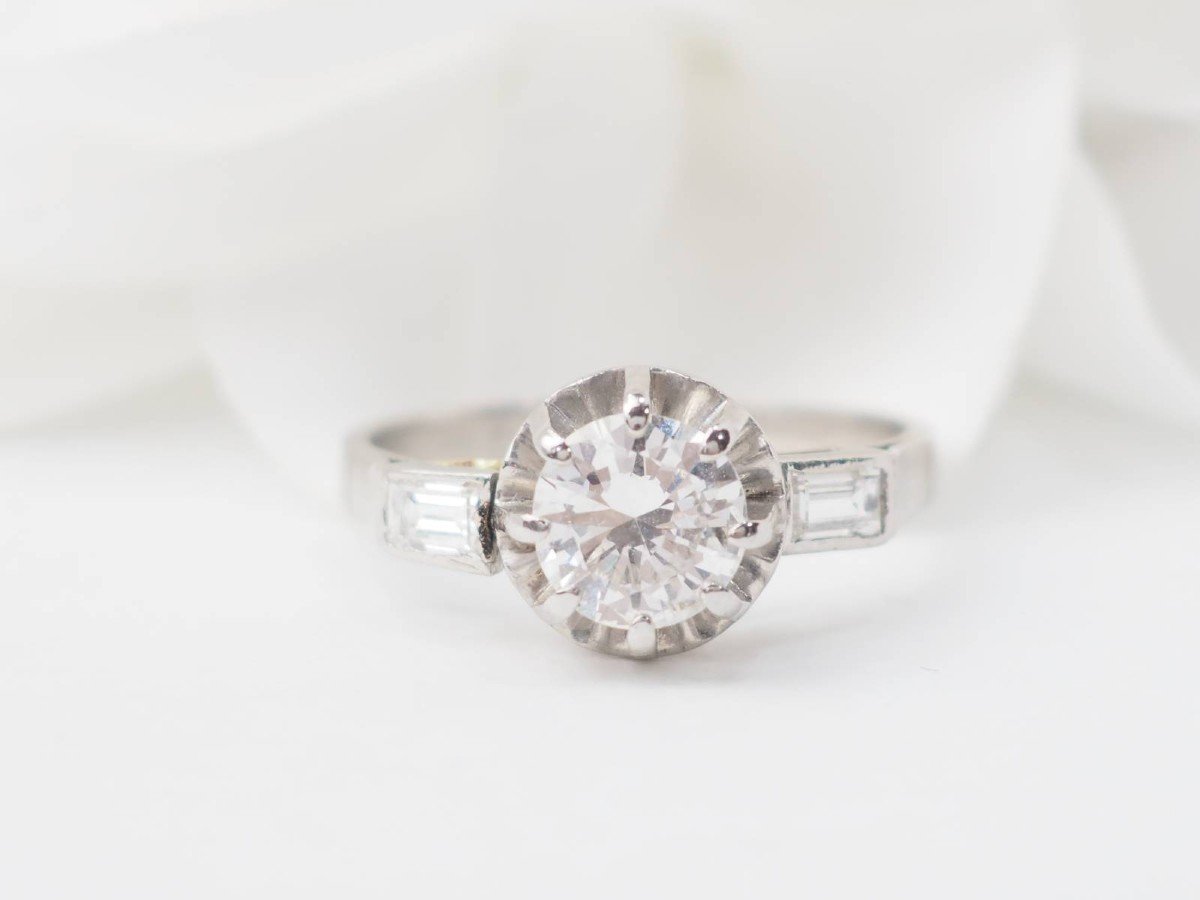 Bague Solitaire En Or Blanc Et Diamant