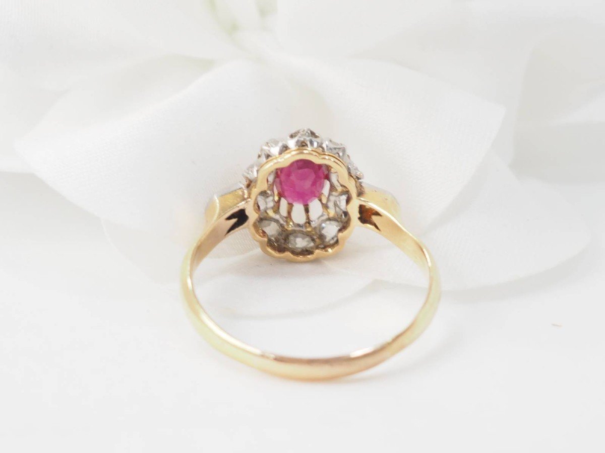 Antique Ring In Yellow Gold, Ruby And Diamonds-photo-3