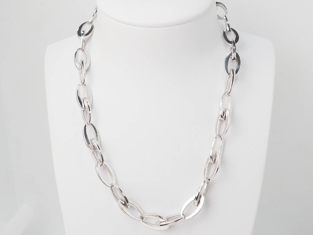 White Gold Oval Mesh Necklace -photo-2