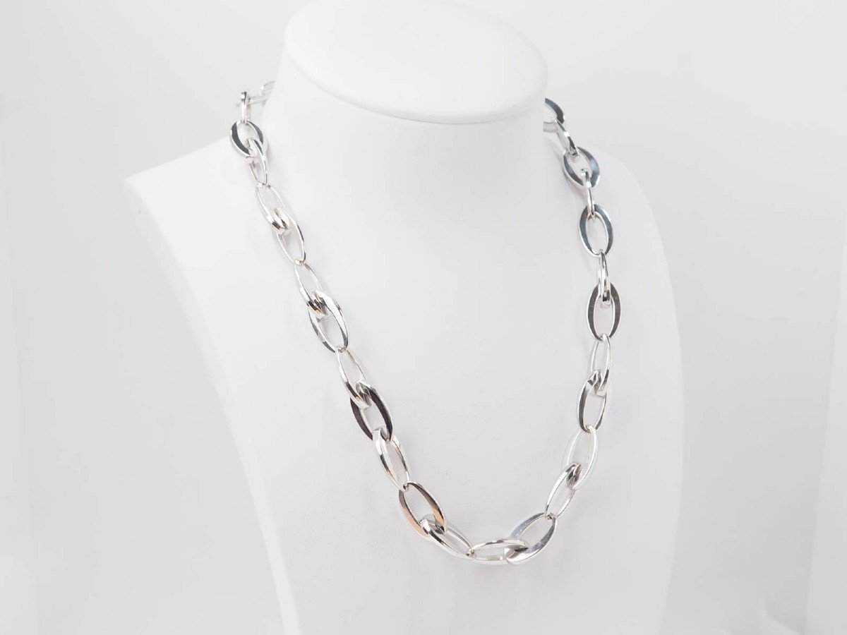 White Gold Oval Mesh Necklace -photo-3