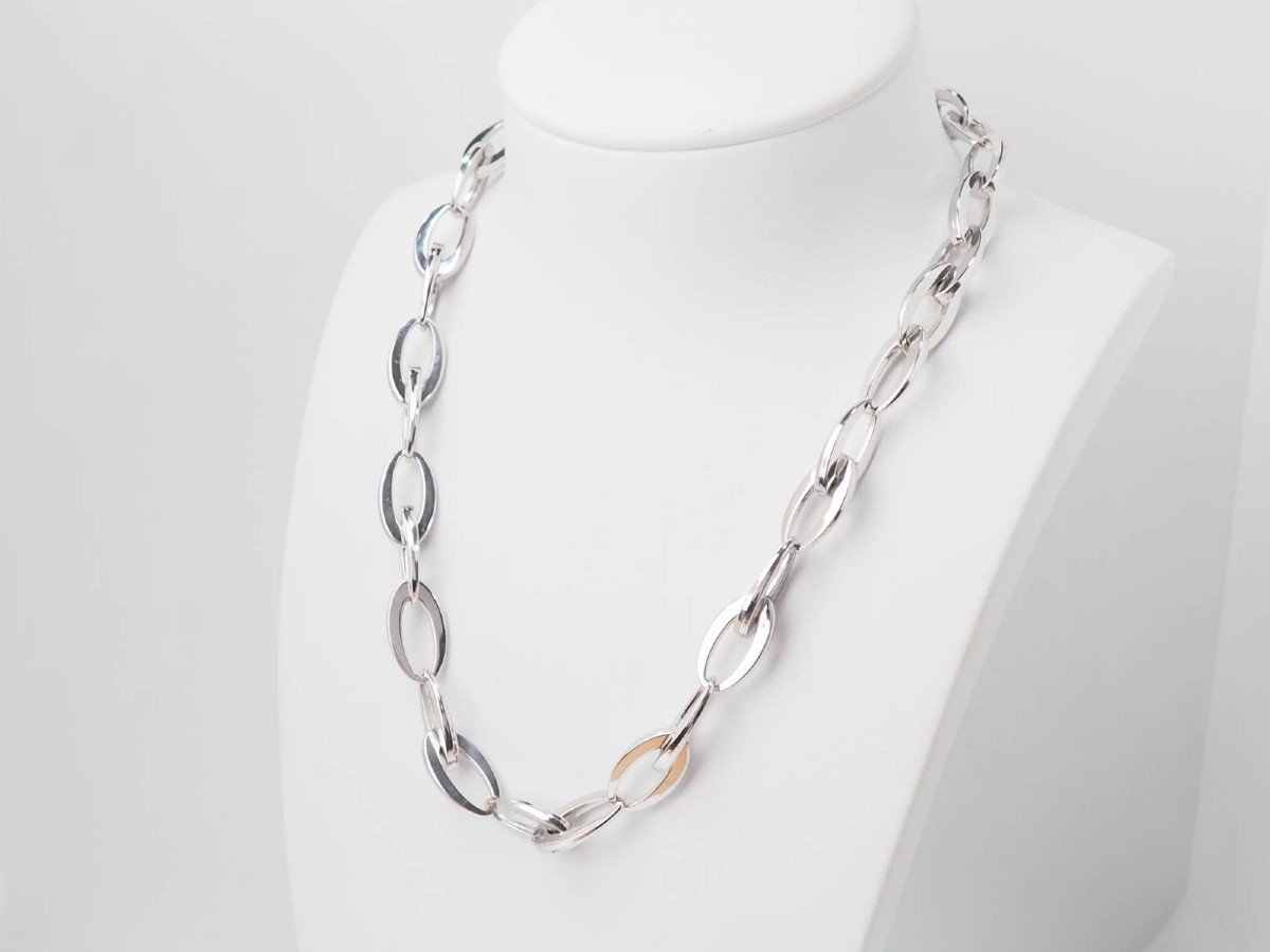 White Gold Oval Mesh Necklace -photo-4