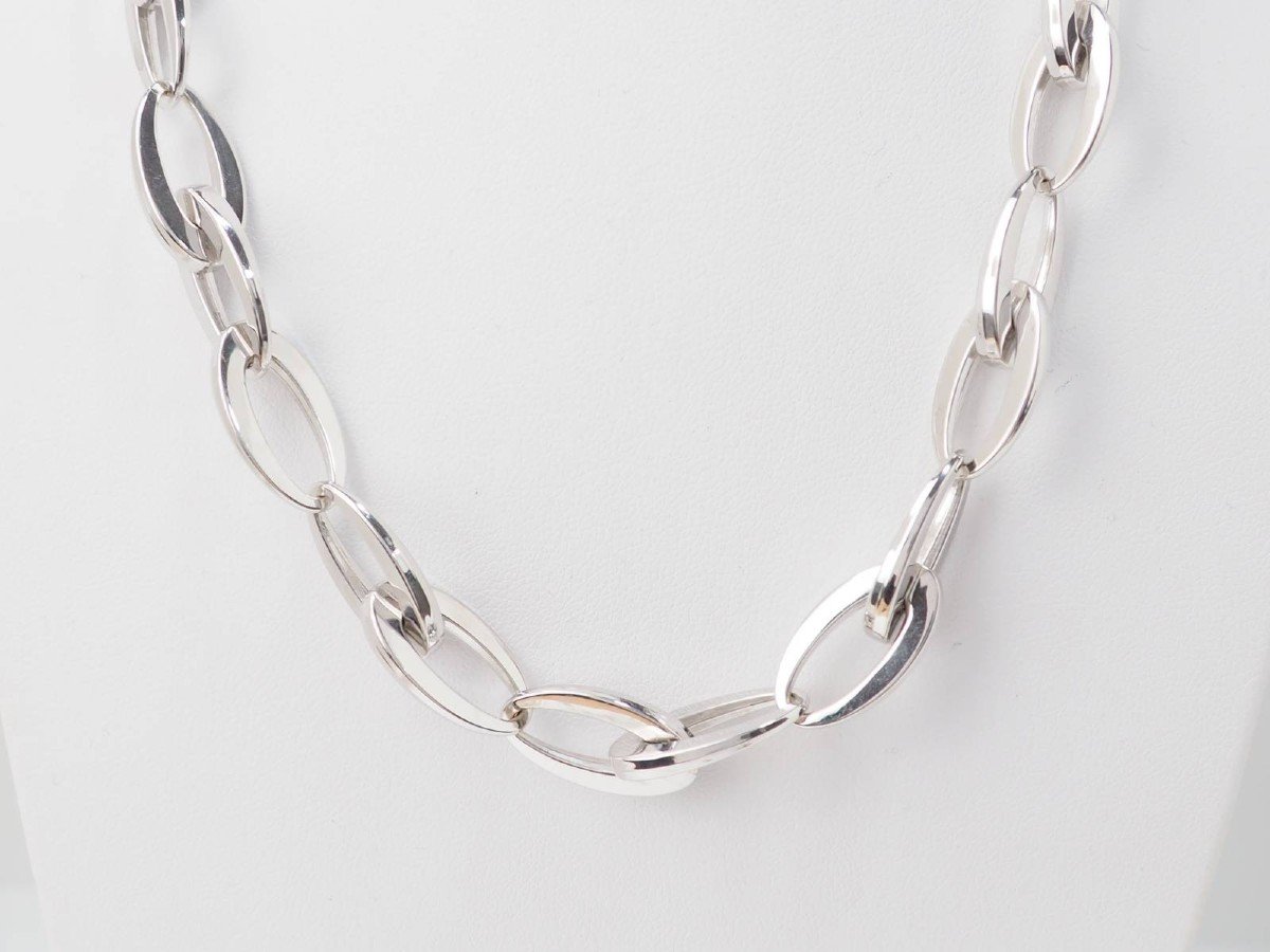 White Gold Oval Mesh Necklace -photo-1