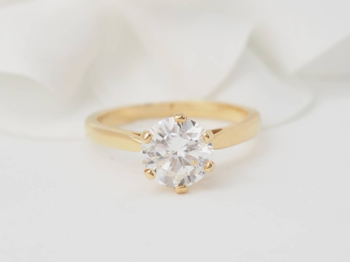 Bague Solitaire En Or Jaune Et Diamant 1.59ct-photo-2