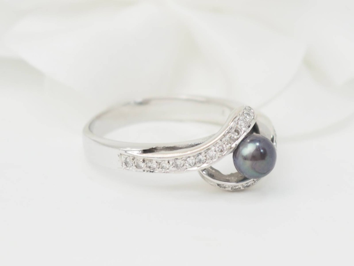 White Gold, Tahitian Pearl And Diamond Ring-photo-3