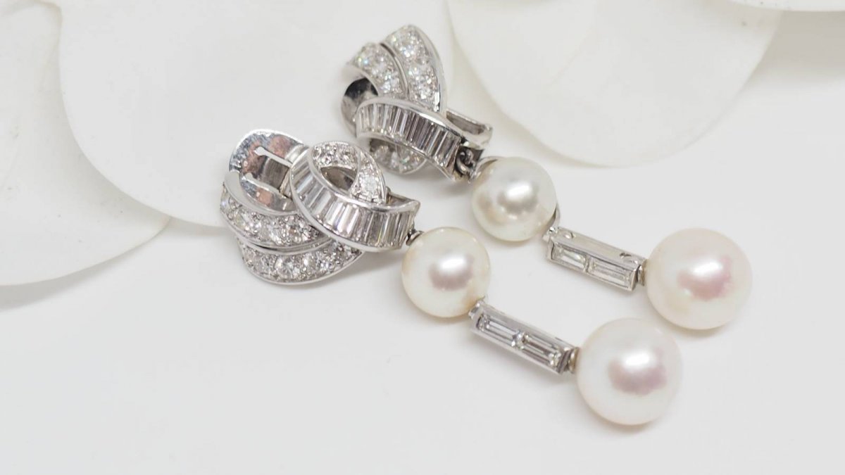 White Gold Diamond And Pearl Earrings