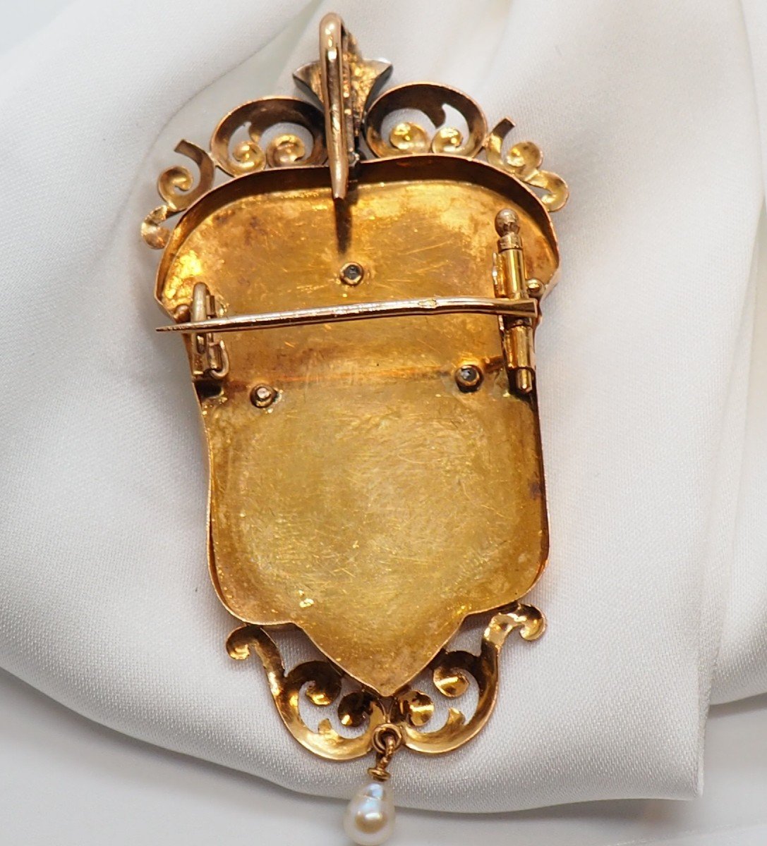 Napoleon III Pendant Brooch In Rose Gold, Decorated With Pearls-photo-1
