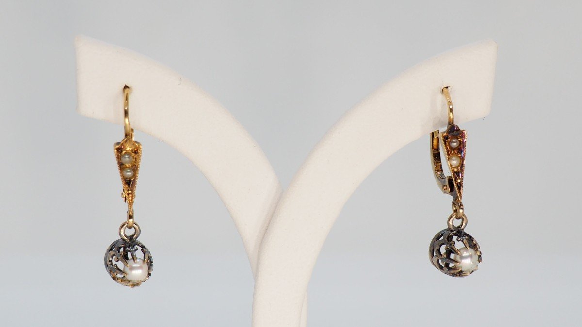 Antique Earrings In Yellow Gold And Fine Pearls-photo-4