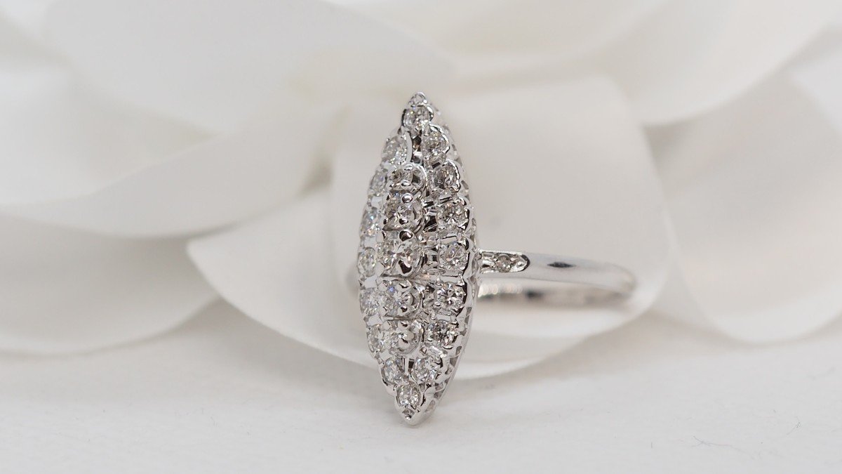 Bague Marquise En Or Gris Et Diamants-photo-3