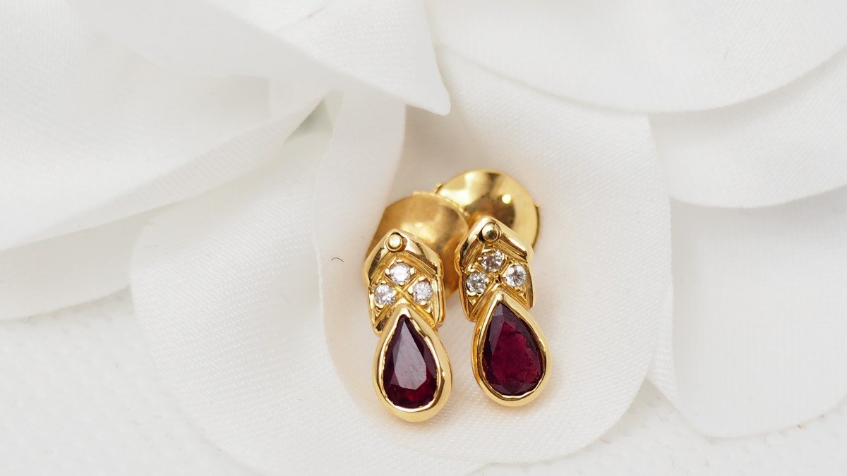 Yellow Gold, Ruby And Diamond Earrings