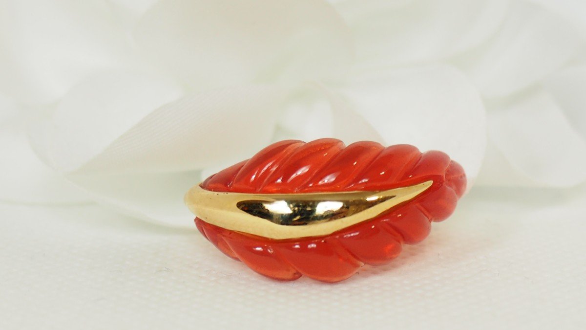 Leaf Ring In Yellow Gold And Resin-photo-2