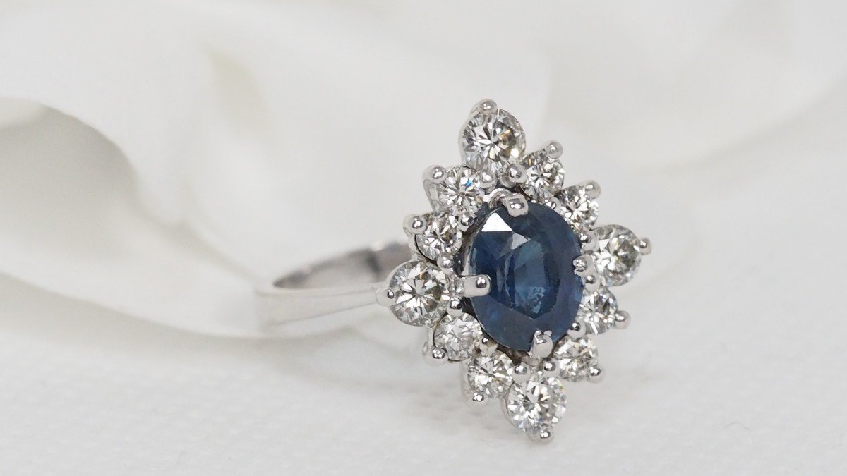 White Gold Ring Set With An Oval Sapphire And Diamonds-photo-2