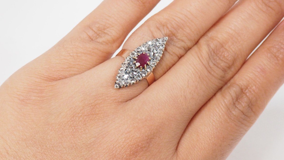 Marquise Ring In Two-tone Gold, Rubies And Roses-photo-1