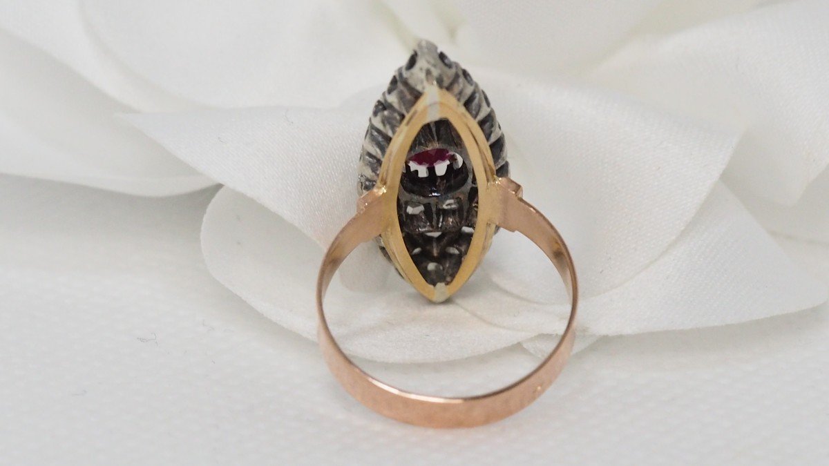 Marquise Ring In Two-tone Gold, Rubies And Roses-photo-2