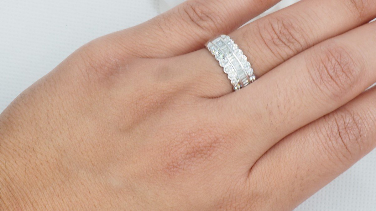 Bague Bandeau En Or Blanc Sertie De Diamants  -photo-2