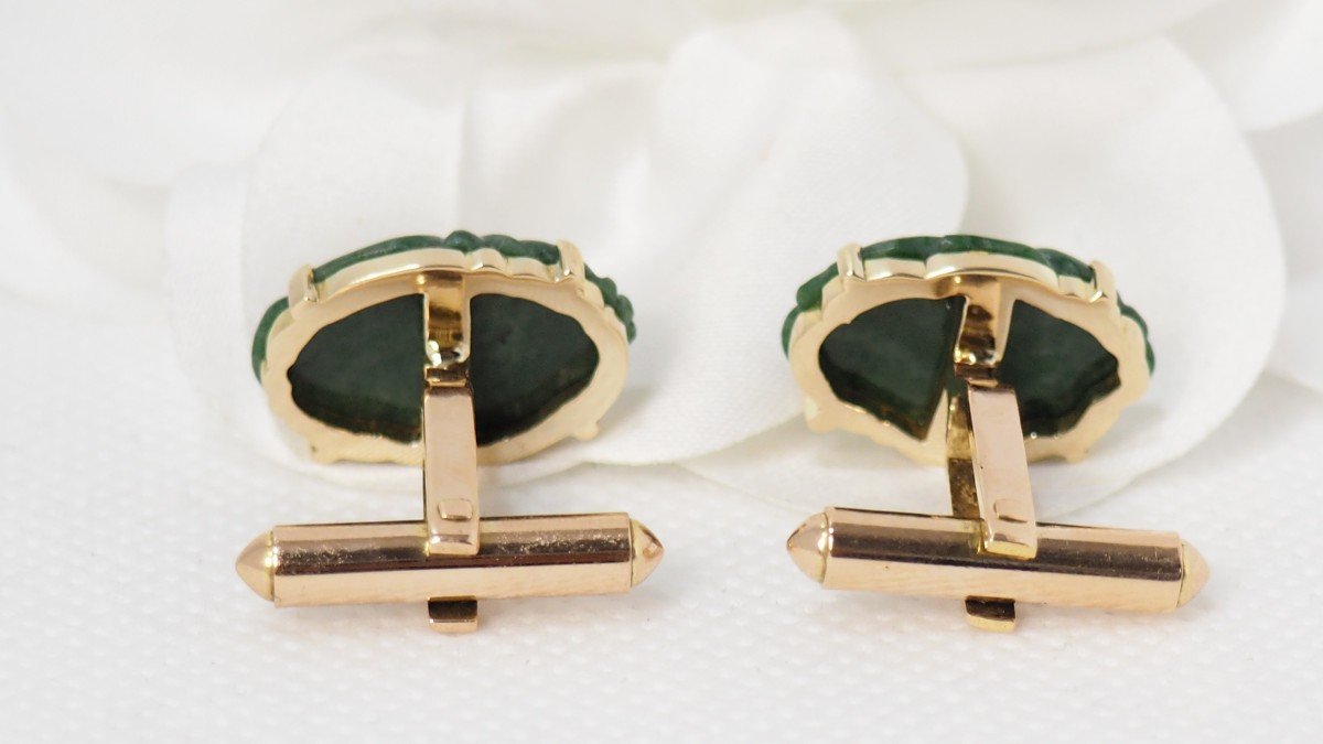 Cufflinks In Yellow Gold And Jade-photo-3