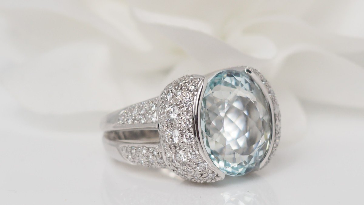 White Gold, Aquamarine And Diamond Ring-photo-3