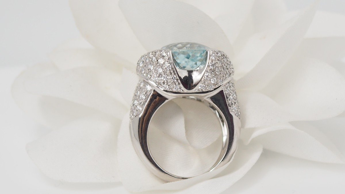 White Gold, Aquamarine And Diamond Ring-photo-4