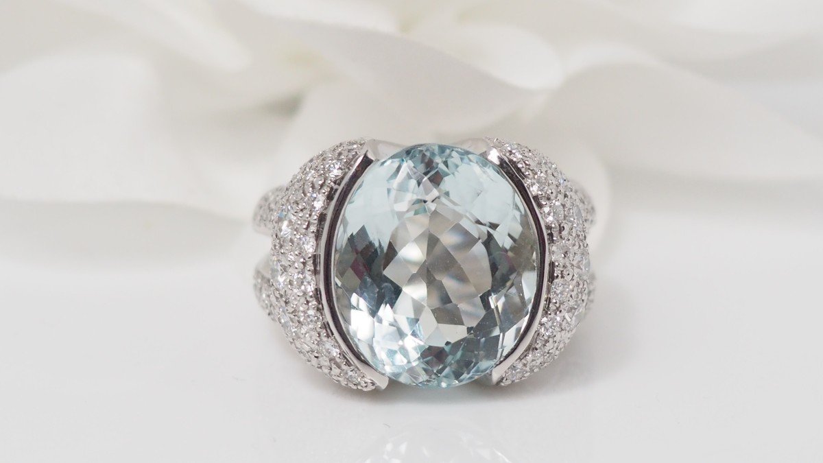 White Gold, Aquamarine And Diamond Ring