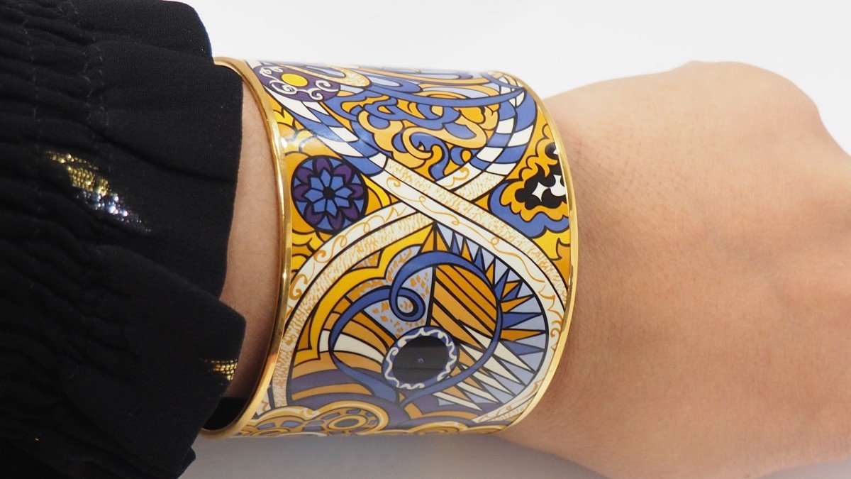 Hermès Cuff Bracelet In Enameled Golden Metal-photo-4