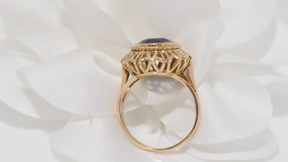 Vintage Ring In Yellow Gold And Synthetic Sapphire-photo-1