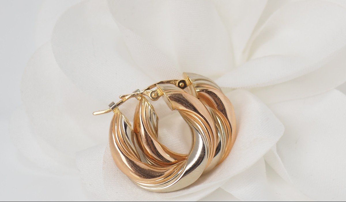 Two-tone Gold Twisted Hoop Earrings-photo-3