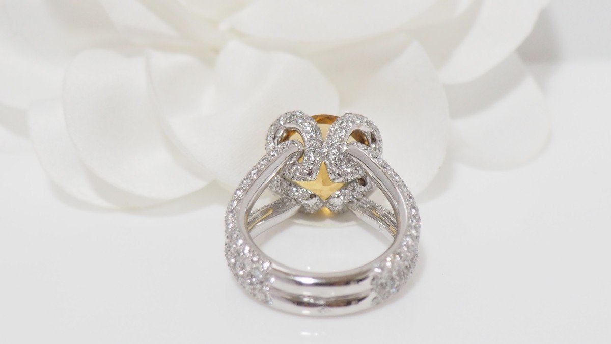 Ring In White Gold, Citrine And Diamonds-photo-4