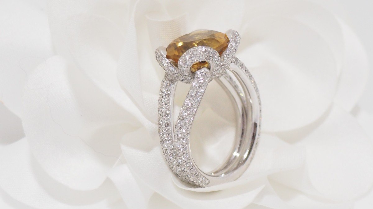 Ring In White Gold, Citrine And Diamonds-photo-2