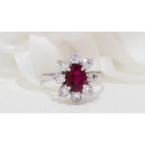 Entourage Ring In White Gold, Oval Ruby And Diamonds