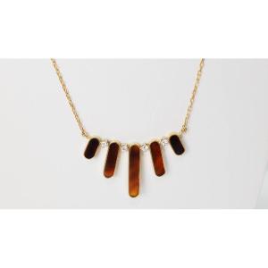 Necklace In Yellow Gold, Tortoise Shell And Diamonds