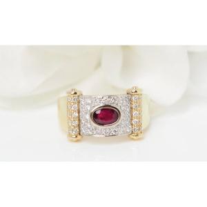Ribbon Ring In Two-tone Gold, Diamonds And Rubies