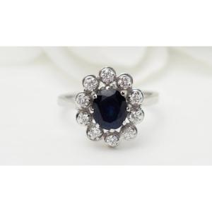 Bague Marguerite En Or Blanc, Saphir Et Diamants 