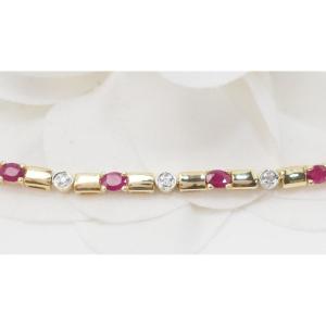 Bracelet Vintage En Or Jaune, Rubis Et Diamants