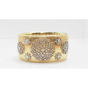 Bracelet Manchette Rosaces Or Bicolore Et Diamants