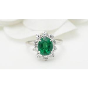 Entourage Ring In White Gold, Zambian Emerald And Diamonds 