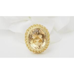 Openwork Ring In Yellow Gold And Faceted Citrine 