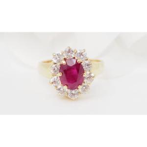 Yellow Gold, Oval Ruby And Diamond Entourage Ring