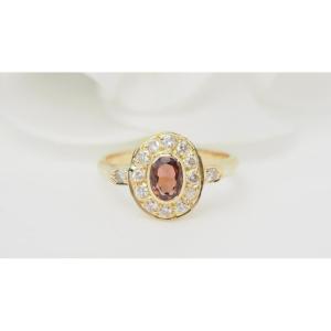 Bague Marguerite En Or Jaune, Grenat Et Diamants