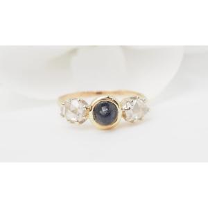 Yellow Gold Ring, Sapphire Cabochon And Diamonds