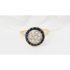 Antique Ring In Yellow Gold, Diamonds And Sapphires 