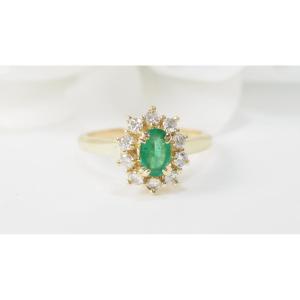 Yellow Gold, Emerald And Diamond Entourage Ring