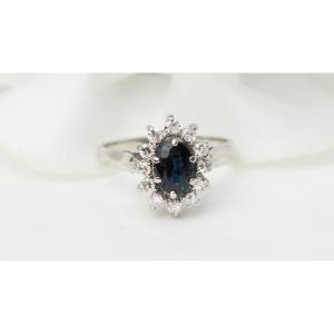 Bague Marguerite En Or Blanc, Saphir Et Diamants 