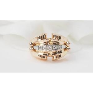 40s Tank Ring In Rose Gold And Diamonds 