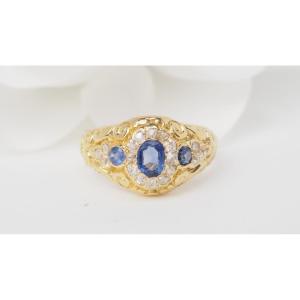 Bague topaze bleues en or jaune et diamants