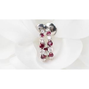 White Gold, Ruby And Diamond Creole Earrings