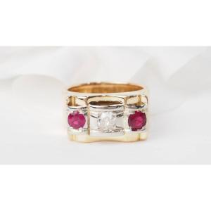 Bague Tank En Or rose, Rubis Et Diamants