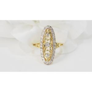 Bague Marquise En Or Bicolore Et Diamants