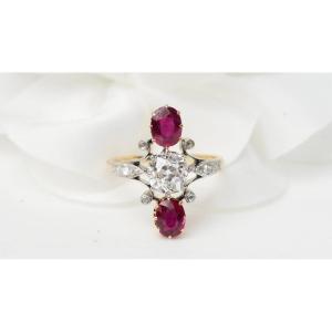 Marquise Ring In Yellow, Ruby And Diamonds