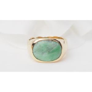 Yellow Gold Signet Ring With Jade Cabochon